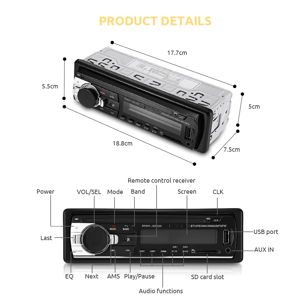 TaiTian автомобильный стерео радио 1 din автомобильный радиоприемник с Bluetooth FM Aux вход приемник SD USB 12 В в-тире Автомобильный MP3 мультимедийный плеер