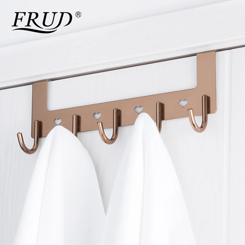 FRUD Brown Vintage Clothes Hook Towel Door Hook Space Aluminum 5 clothes Hooks No Need To Drill Holes Hardware accessoriesY38022