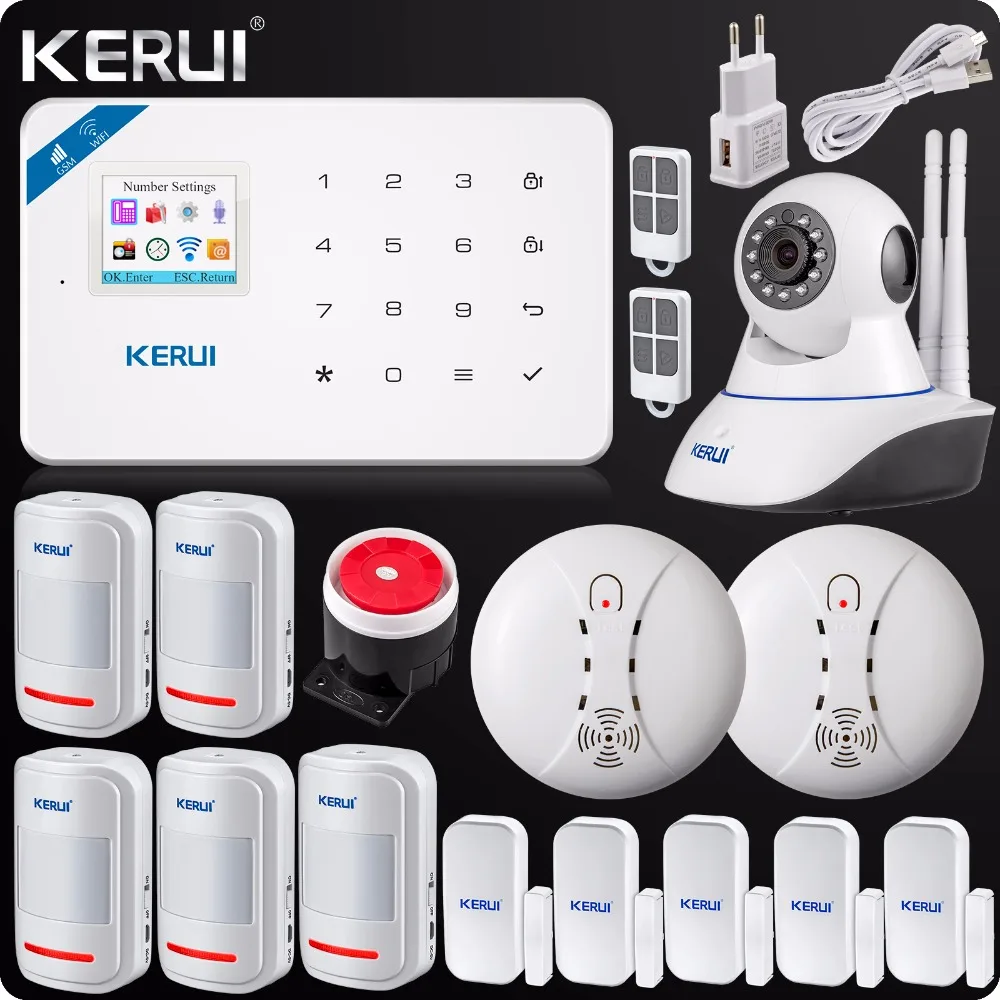 2017 W18 WIFI GSM SMS Burglar LCD Touch Screen Alarm Panel Home Security Alarm System+Wireless Smoke Detector+N62 Wifi IP Camera yobang security touch screen 3g gsm alarm system wifi sms smart home burglar alarm with ip camera for baby pet elder monitor
