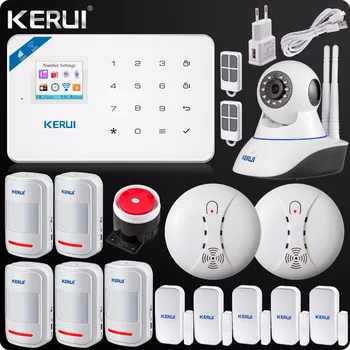 

W18 WIFI GSM SMS Burglar LCD Touch Screen Alarm Panel Home Security Alarm System Wireless Smoke Detector Wifi IP Camera