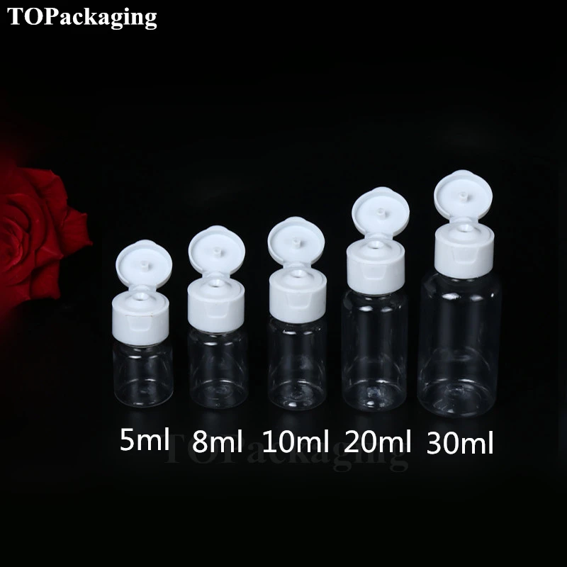 5/8/10/20/30ml Flip Screw Cap Bottle,Empty Essential Oil Bottle,Mini Clear Plastic Cosmetic Container,Small Sample Perfume Vials clear drawer organizers three tier lockers storage drawers plastic office container