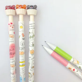 

3X Lovely Cup Cake Bear School Supply Student Stationery Automatic Press Pencil Writing Drawing 0.5mm