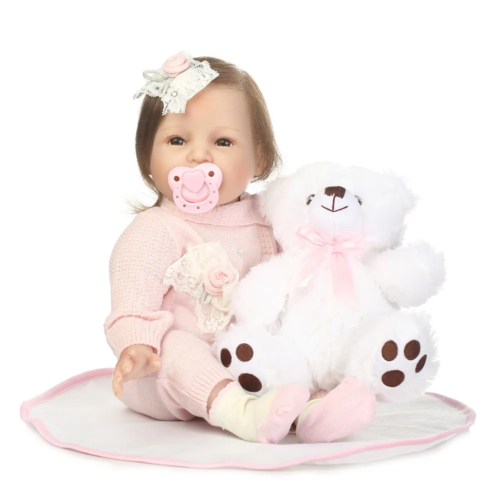 

22inch soft Silicone Reborn Baby Dolls Toy Babies smiling girl luxury accessories princess doll bedtime toy gifts for sale