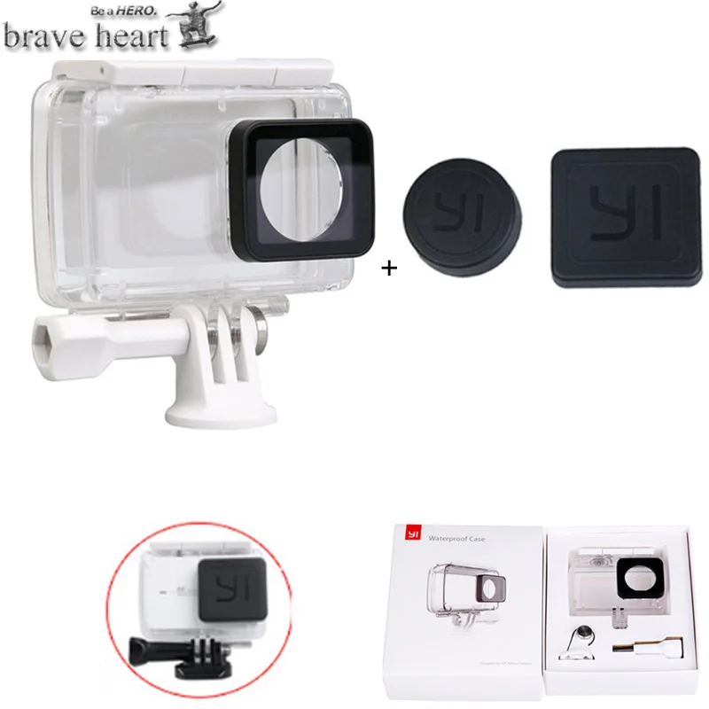 

brave heart lens cap lens cover + yi 4k Waterproof Case for Xiaomi YI 4K Action xiaoyi 4k 2 camera accessories