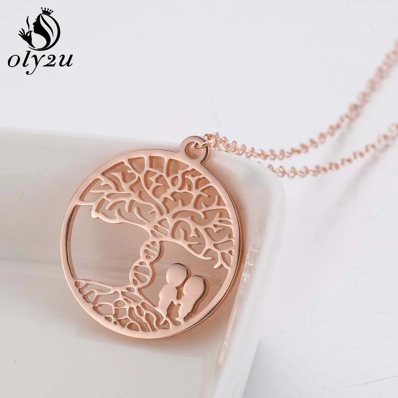 

Oly2u Tree of Life Pendants Necklaces For Women Necklace Rose Gold Choker Long Chain collares Stainless Steel Fashion Jewelry