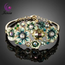 JENIA Pintura Al Óleo de Lujo Perlas Brazalete Pulsera para Las Mujeres Con Incrustaciones de Cristales SWA XB063