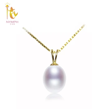 

NYMPH 18K Yellow Gold Pearl Necklace Pendant Natural Freshwater 9-10mm Drop Pearl Jewelry Wedding Party For Women Girl D227