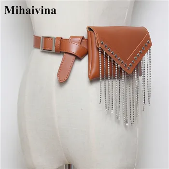 

Mihaivina Black Waist Bag Leather Waist Pack Women Fanny Pack Bags Tassels Belt Bags Luxury Waist Bag For Women Rivet Money Belt