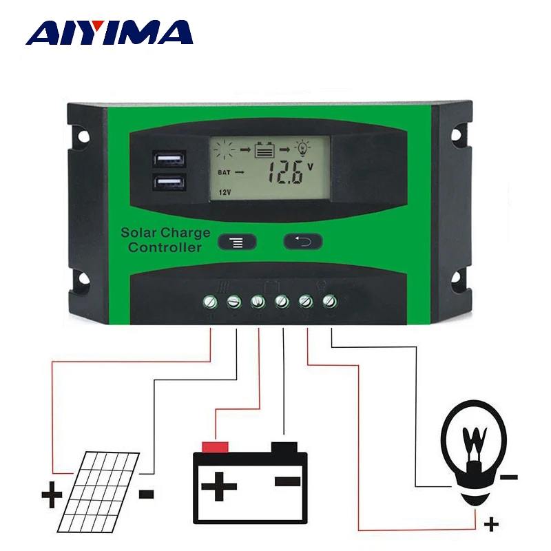 Aiyima PWM 12V 24V Solar Controller 10A 20A 30A LCD Function Dual USB 5VDC Output Solar cells Panels Battery Charge Regulator цена Aiyima PWM 12V 24V Solar Controller 10A 20A 30A LCD Function Dual USB 5VDC Output Solar cells Panels Battery Charge Regulator цены онлайн