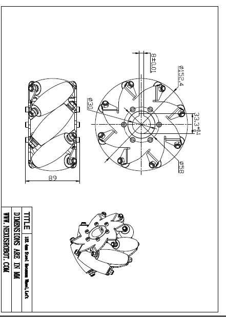 152 мм(6 ВКЛ) сверхмощные Mecanum колеса 4 шт(150 кг Полезная нагрузка) 14156