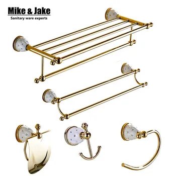 

Bathroom golden with diamond bathroom kit towel bar shelf towel holder paper holder towel ring and cloth hook kit MJ67300