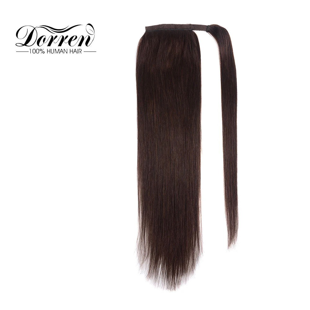 Dorren, конский хвост, волосы для наращивания на заколках, прямые человеческие волосы Remy, шоколадный коричневый цвет, 100 грамм, 16 дюймов, 18 дюймов, 20 дюймов