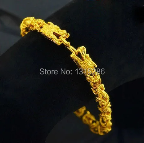 

Double Dragon Heads Bone Bracelet Chain Cool Men's 18K Real Yellow Gold Filled Chain Alluvial Gold Bracelet Bangle Royal Jewelry