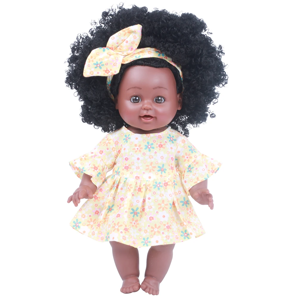 

35CM Soft Silicone Reborn Baby Dolls Realistic Vinyl Doll Black African Reborn with Yellow Clothes Children Cheap Toys