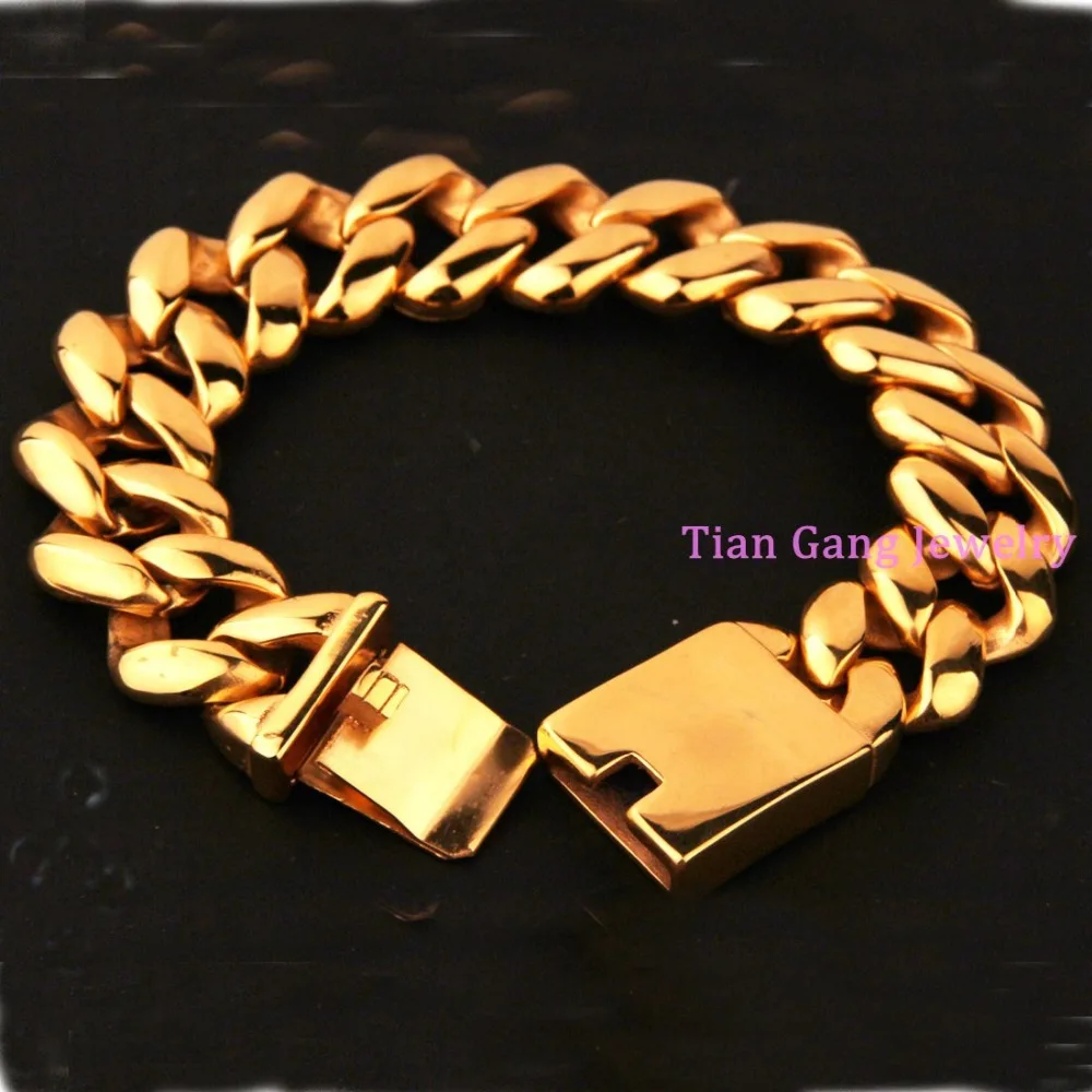 21mm Heavy Top Quality Mens Chain Silver font b Gold b font Tone Curb Cuban Chain