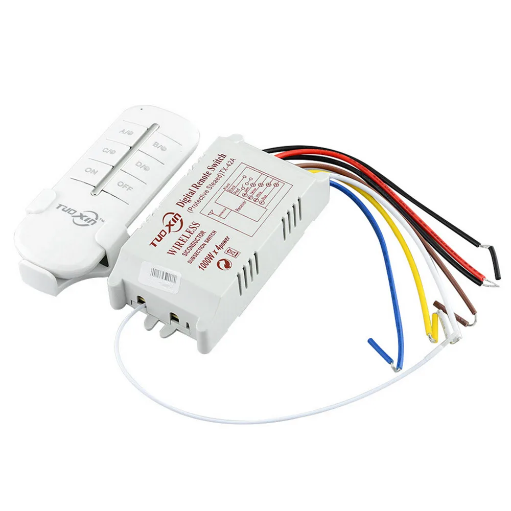 4 Way Channel Remote Wireless Switch 220V ON OFF For Light Lamp Splitter With Digital Transmitter