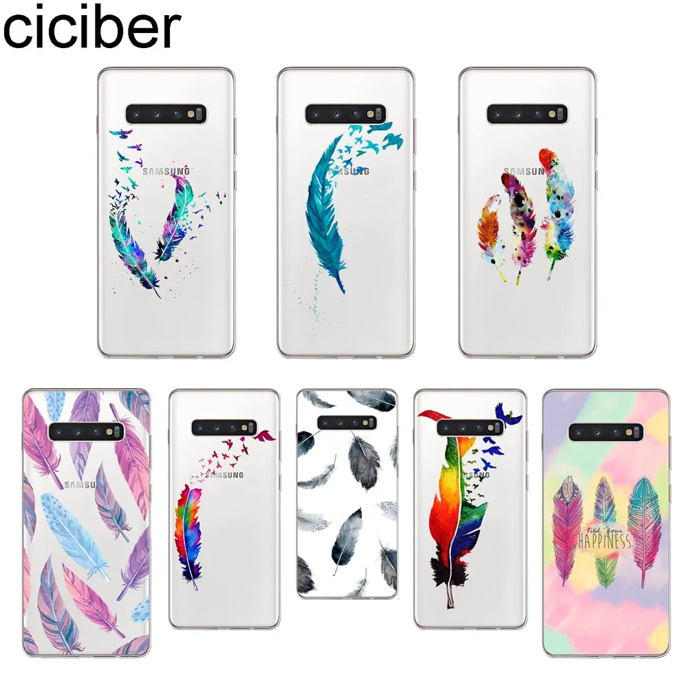 

Ciciber Colorful Feather Phone Case For Samsung Galaxy S8 S9 S10 S5 S7 S6 S10+ S10e Lite Plus Edge S5 mini Soft TPU Cover Coque