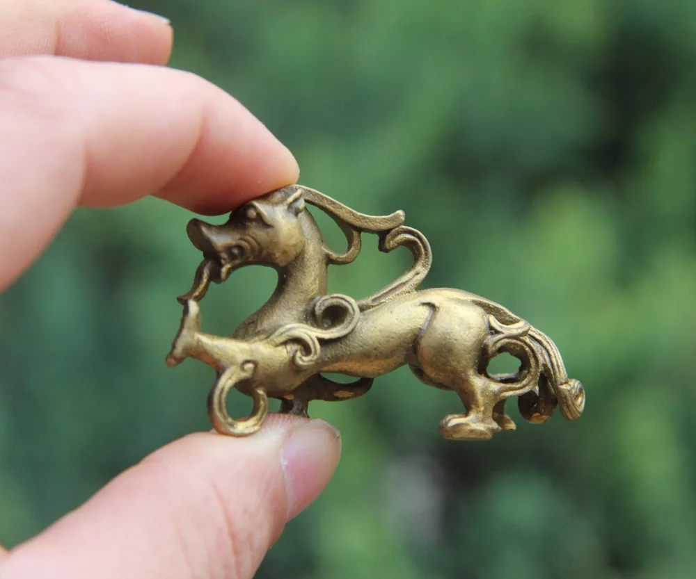 4.5 CM China Pure Bronze Foo Dog Lion kylin Unicorn Wealth Animal Amulet Pendant