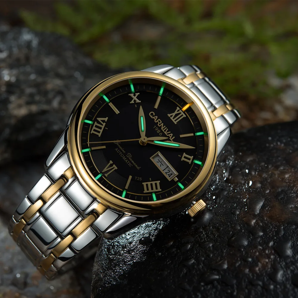 T25 التريتيوم مضيئة كرنفال الميكانيكية ووتش الرجال الساعات 2018 الفاخرة العلامة التجارية تقويم مزدوج التلقائي ساعة اليد Relojes هومبر