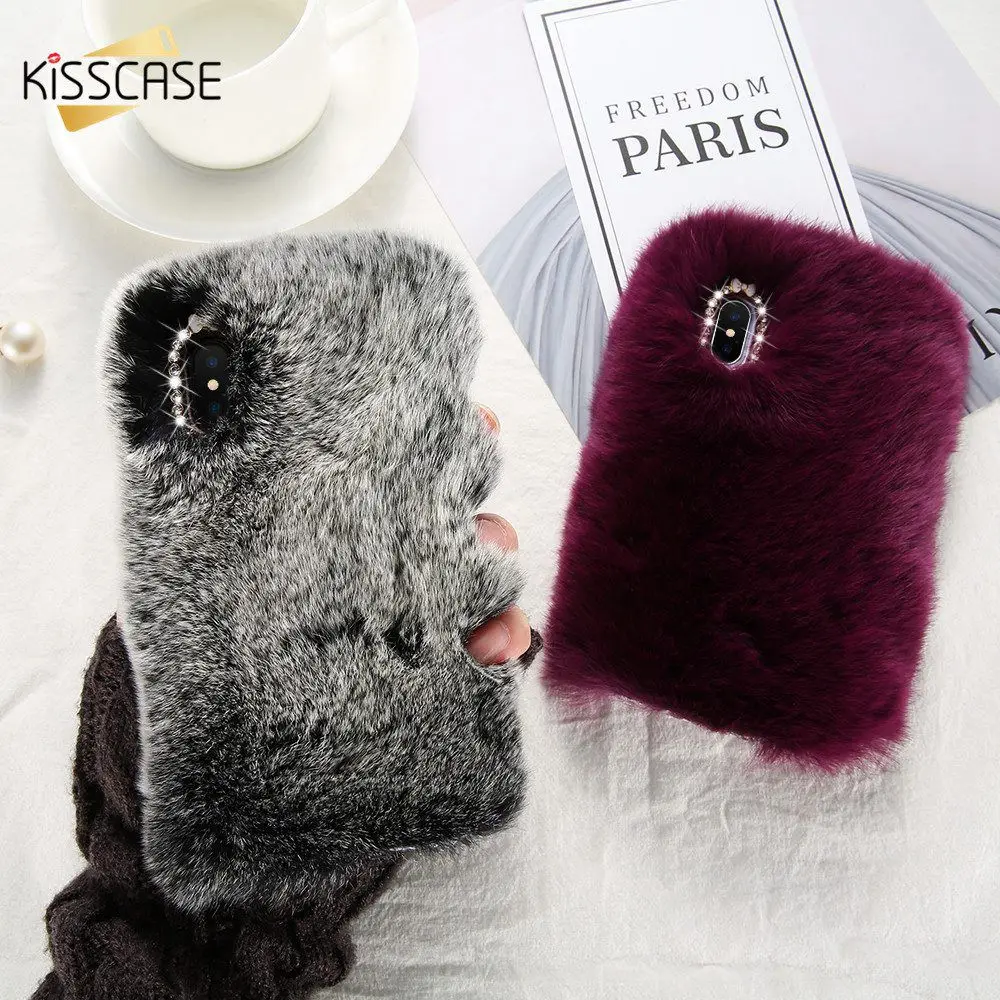 Чехол KISSCASE с натуральным кроличьим мехом для iPhone X Роскошные зимние пушистые