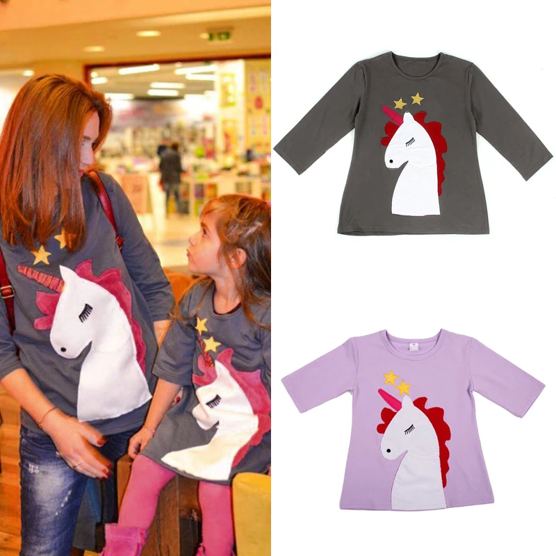 Одинаковые футболки с единорогом для всей семьи; одежда для мамы и дочки; летние хлопковые топы для женщин и детей; блузка с рисунком Харадзюку; tumblr