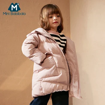 

Mini Balabala Kids Toddler Girls Frost-free Long Jackets Trim Down Coat Hooded Jackets Children Winter Warm Outerwear Clothes