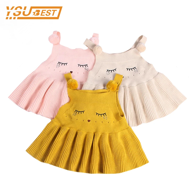 New 2017 Baby Girls Sweater Dress Hairball Shy Cotton 0 5yrs Baby Girl Knitted Dress 0 5Yrs Kids