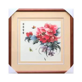 

Handmade 100% Mulberry Silk Thread Finished Suzhou Embroidery not include frame ,peony 35*35cm