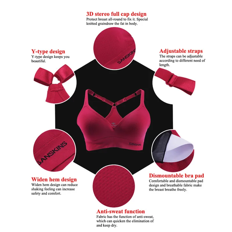 Santic Women Sports Bra Yoga Running Bra Push Up Padded Fitness Sport Crop Top Adjustable Straps Athletic Vest Sport Underwear