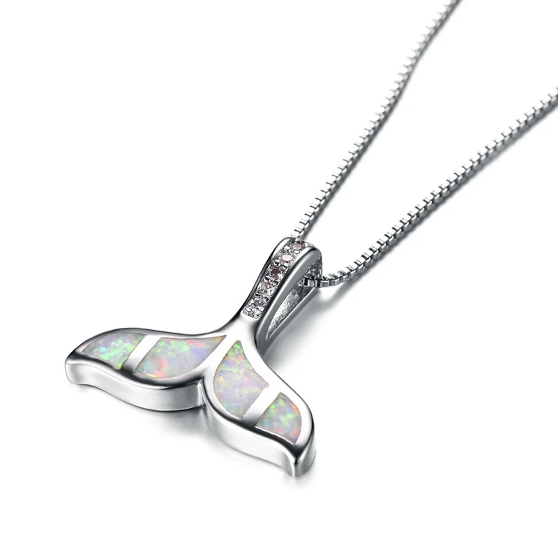 

High Quality Copper Crystal Blue Opal Ocean Sea Mermaid Whale Tail Pendant Necklace For Women Animal Beach Summer Jewelry Gift