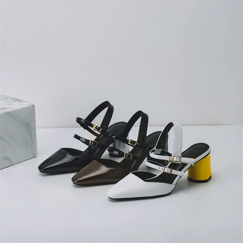 MSSTOR Buckle Strap Ladies Pumps Party Genuine Leather Yellow Fashion Summer High Heels Shoes Women Square Toe Women Sandals MSSTOR Buckle Strap Ladies Pumps Party Genuine Leather Yellow Fashion Summer High Heels Shoes Women Square Toe Women Sandals