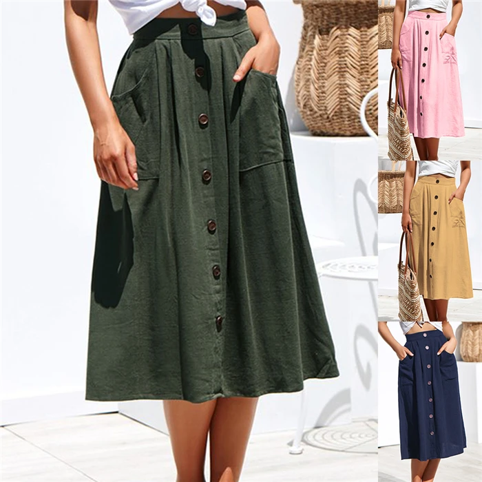 

New women's four-color buckle loose pocket skirt