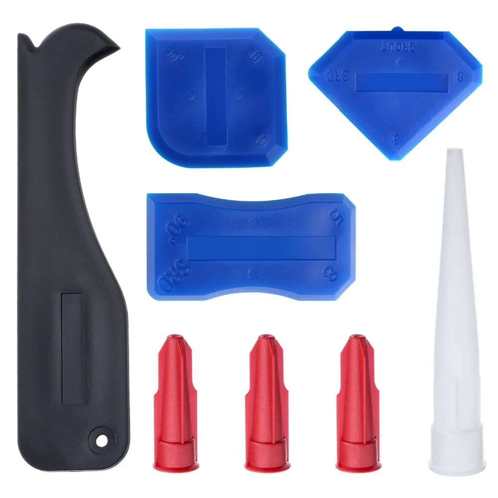

Free Shipping 8 Pieces Caulking Tool Kit Caulk Caps Sealant Finishing Tool Silicone Scraper&Trowel Caulking Kit