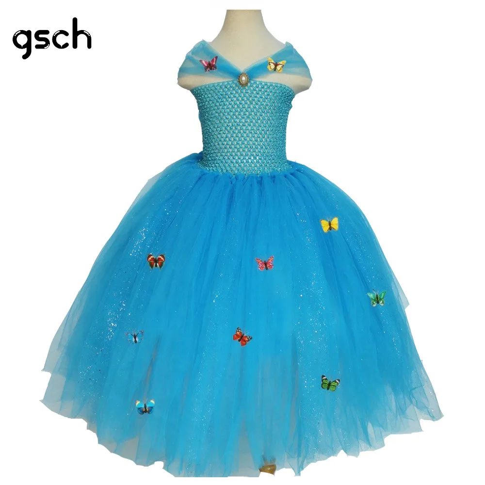 

Cinderella Dress 3D Butterfly Girls Dress Tutu Hollow Out Summer Elsa Dress Princess Ball Gown Cosplay Deguisement Robe rapunze