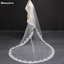 Новое поступление, кружевная Длинная накидка для лица, свадебная вуаль, элегантный один слой, 3 метра, белый слоновая кость тюль, свадебная вуаль Veu De Noiva Longo