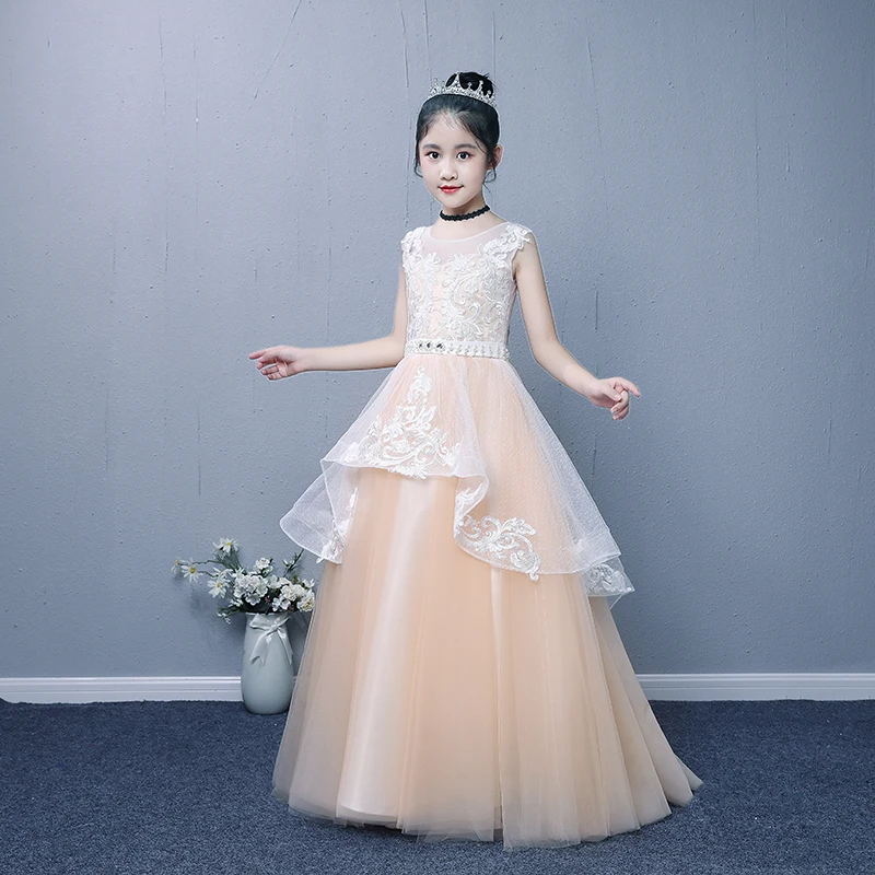 

Royal Embroidery Flower Girl Dresses for Wedding Floor Length Pearls Holy Communion Dress for Little Girls Formal Dress 2-12 Y