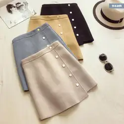 2018 осень зима Soild шерстяная юбка мини карандаш Harajuku шерстяные пуговицы юбки для женщин Винтаж женские офисные Jupe Femme Saia