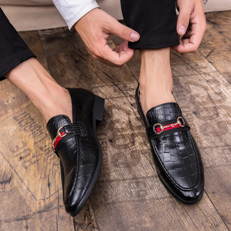 POLALI/Роскошная брендовая модная повседневная мужская обувь из кожи аллигатора; черные мужские лоферы без шнуровки из натуральной кожи; Вечерние туфли на плоской подошве для вождения