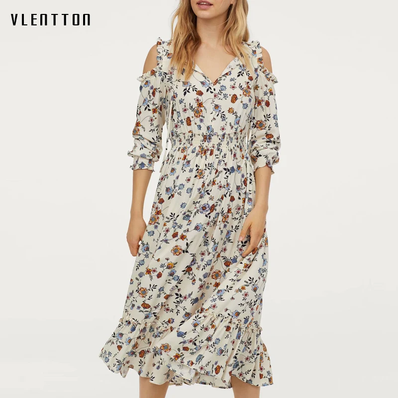 

Summer Sexy Off Shoulder Maxi Dress Women Hollow Out Lace Up Long sleeve Print Party Dress Ruffles A-Line Beach Dresses Vestidos