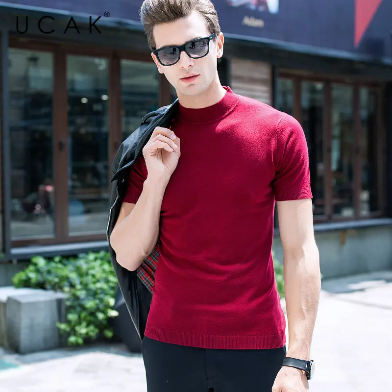 UCAK Brand Sweater Men Casual Short Sleeve Turtleneck Pull Homme Merino Wool Pullover Men Autumn Winter Cashmere Sweaters U3002