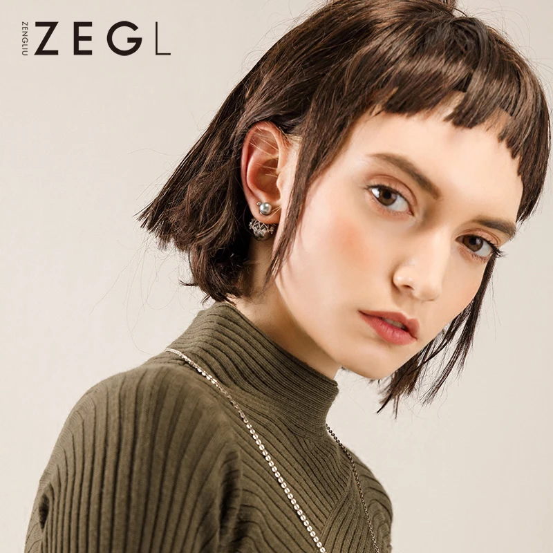ZEGL имитация жемчуга Двухсторонние серьги персонализированные женские клипсы