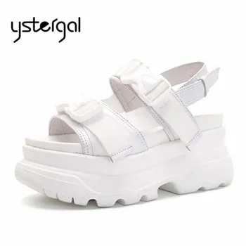 

Ystergal 2020 New White Summer Women Casual Sandals Female 6CM Platform Creepers Comfortable Flat Shoes Woman Beach Sandal Flats
