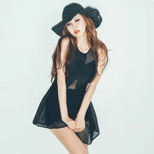 Черный купальник стильная прозрачная сетчатая юбка купальный костюм Цельный купальник сексуальный купальник для плавания для пляжа