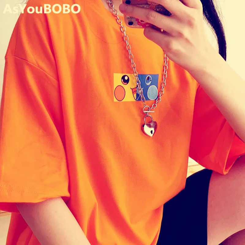 

Summer Japanese style ins hot cartoon kawaii cute sweet Pikachu pattern printting orange short sleeve unise tee tshirts YQ-1011