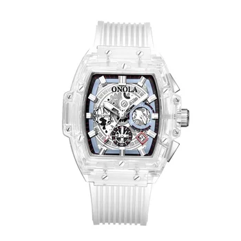 

2019 new mens quartz waterproof Multifunction man watches square white fashion clocks luxury men wristwatches Transparent