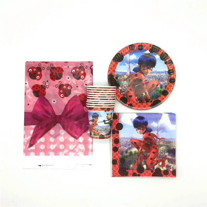 

Wonderful Ladybug Girl 61Pcs Tableware Sets Baby Shower Kid Birthday Cup Plate Napkin TableclothDecoration Supply