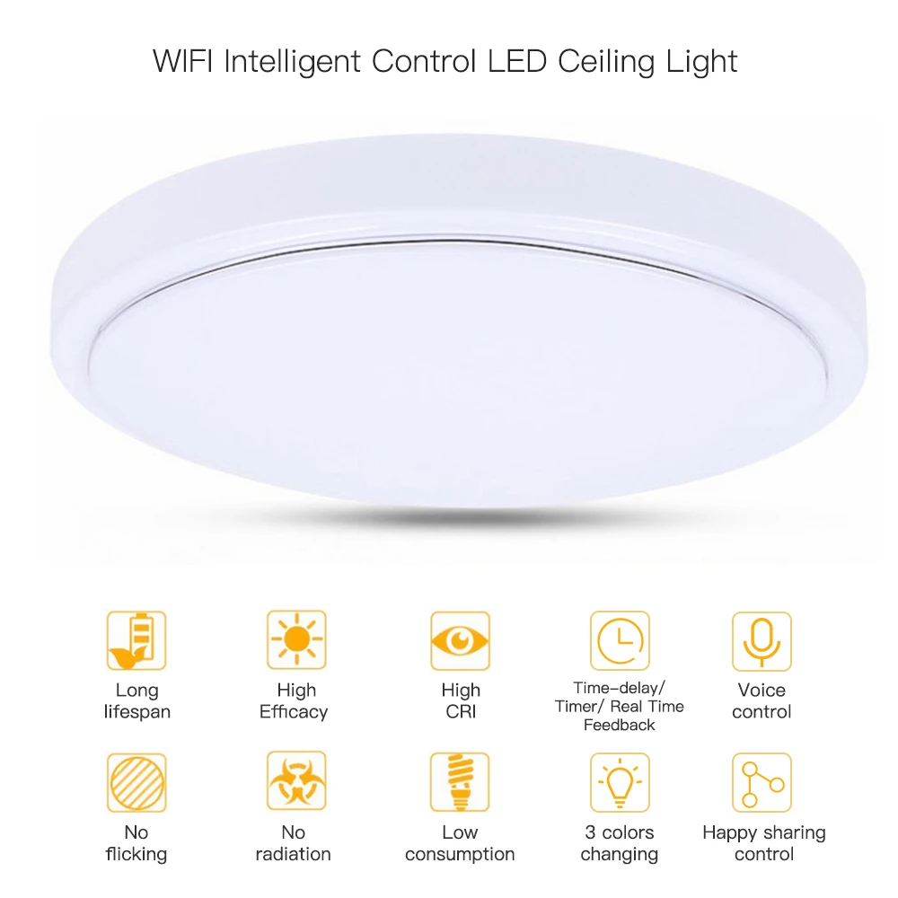 AC175-250V 24W 72LED WIFI Intelligent Circular Round Ceiling Light Lamp Lighting Smart Phone App Control Home Decoration Kitchen