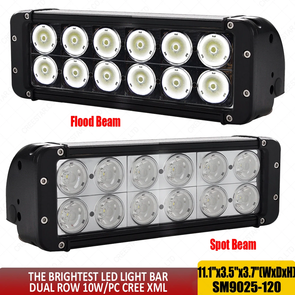

11" inch Dual Row 12leds 10w/pc XML chips 120W led off road lights 12v in work/light bar Front Bumper Bottom Brackets slide x1pc