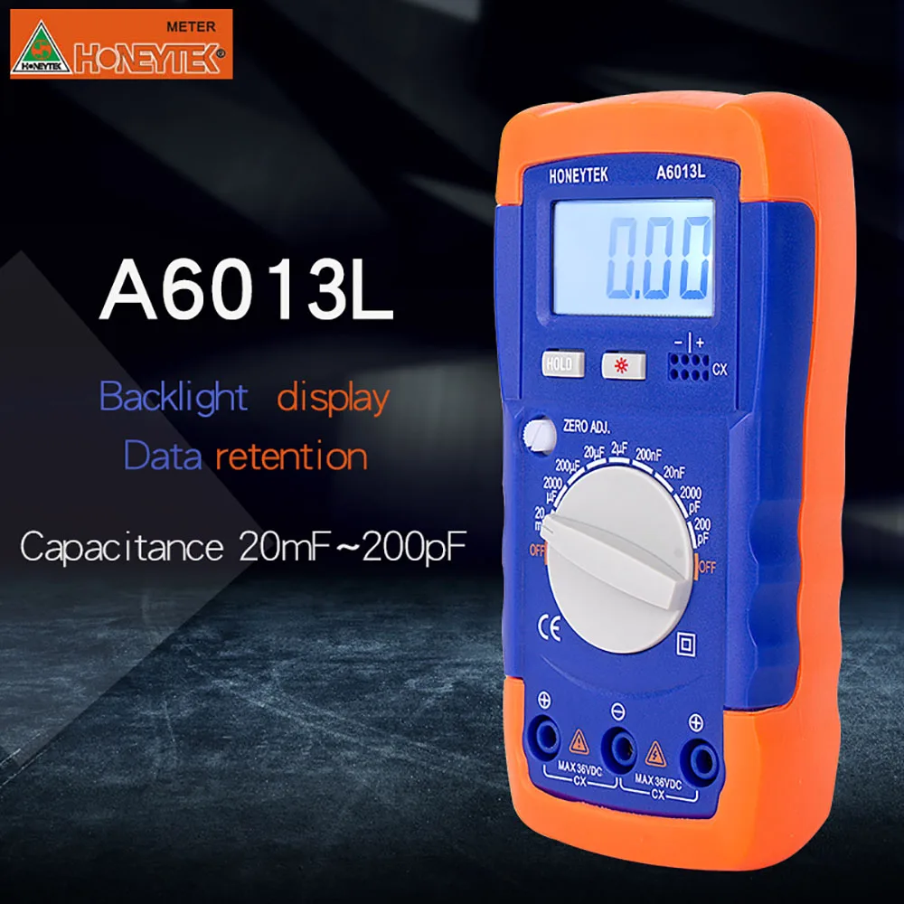 HONEYTEK A6013L Handheld Digital Capacitance Meter Electronic Capacitor Meter Tester Capacitor Checker Diagnostic-Tool LCR Meter 6