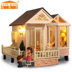 Дома украшения для творчества Кукольный дом деревянный кукольные домики миниатюрный DIY кукольная мебель комплект номер светодио дный огни